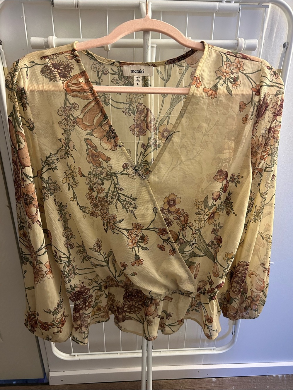 meraki Yellow Floral Wrap Blouse